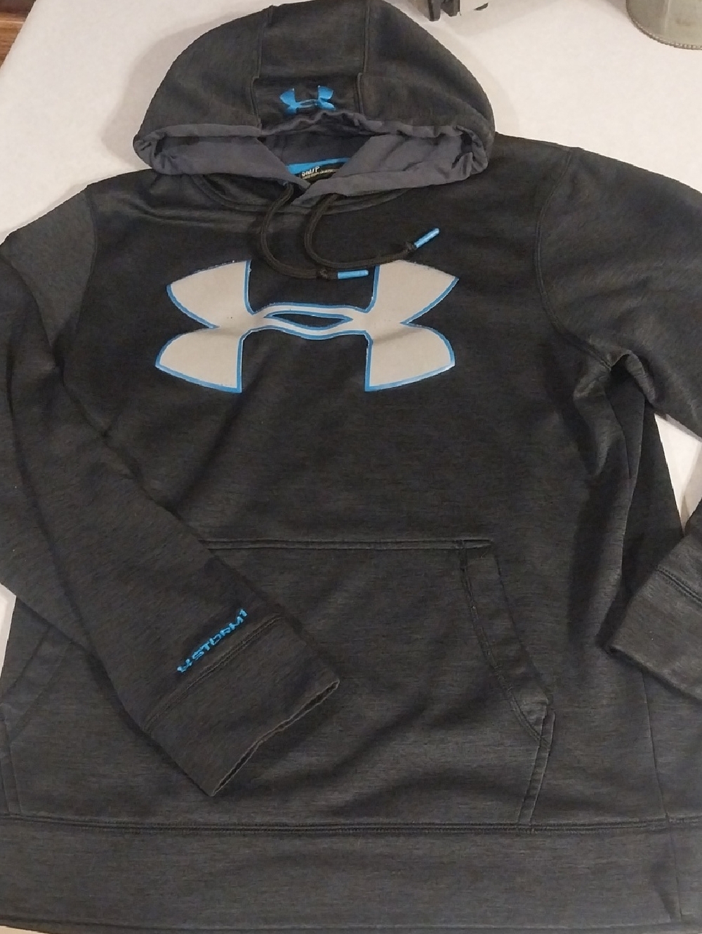 Under Armour Dark Gray Pullover Hoodie with Light Blue Accents